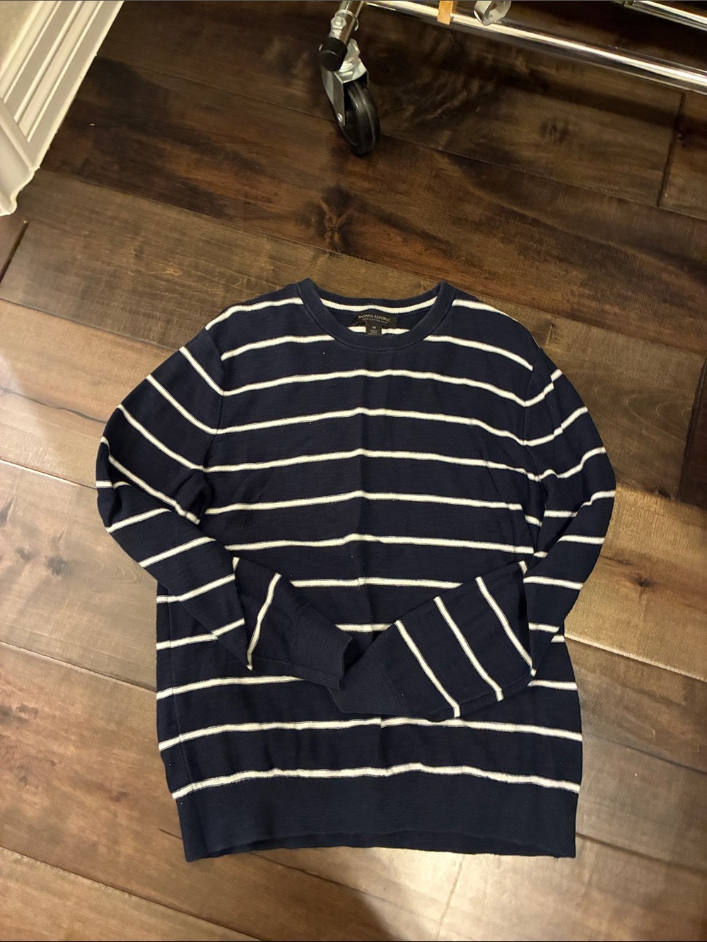 Banana Republic Navy and White Striped Crewneck Sweater